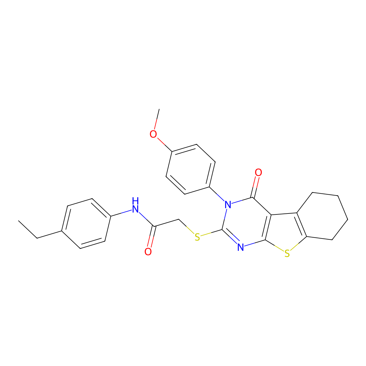 N-(4-Ethylphenyl)-2-((3-(4-methoxyphenyl)-4-oxo-3,4,5,6,7,8-hexahydro(1)benzothieno(2,3-D)pyrimidin-2-YL)sulfanyl)acetamide molecular structure, CAS 477330-10-2