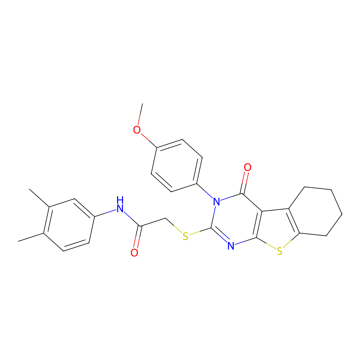 N-(3,4-Dimethylphenyl)-2-{[3-(4-methoxyphenyl)-4-oxo-3,4,5,6,7,8-hexahydro[1]benzothieno[2,3-D]pyrimidin-2-YL]sulfanyl}acetamide molecular structure, CAS 477330-18-0