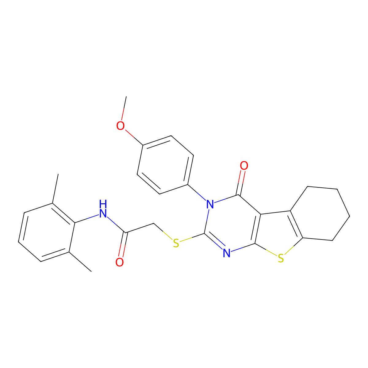 N-(2,6-Dimethylphenyl)-2-{[3-(4-methoxyphenyl)-4-oxo-3,4,5,6,7,8-hexahydro[1]benzothieno[2,3-D]pyrimidin-2-YL]sulfanyl}acetamide molecular structure, CAS 477330-21-5