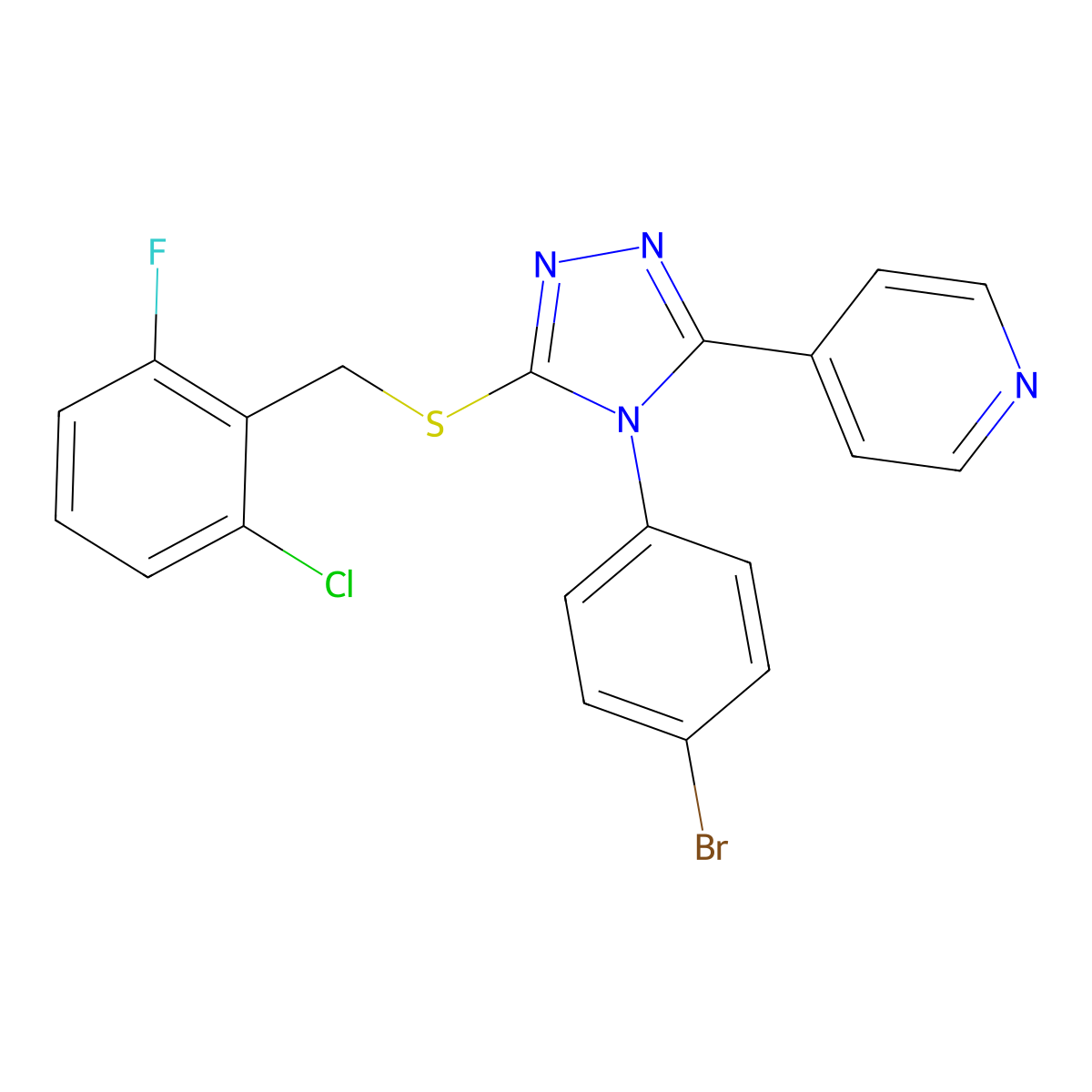 4-(4-(4-BR-Phenyl)-5-((2-CL-6-fluorobenzyl)thio)-4H-1,2,4-triazol-3-YL)pyridine molecular structure, CAS 477330-23-7