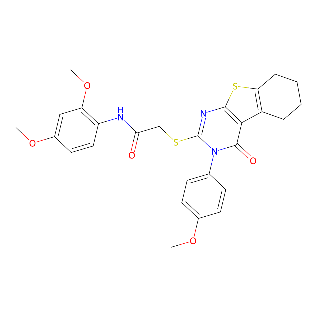 N-(2,4-Dimethoxyphenyl)-2-((3-(4-methoxyphenyl)-4-oxo-3,4,5,6,7,8-hexahydro(1)benzothieno(2,3-D)pyrimidin-2-YL)sulfanyl)acetamide molecular structure, CAS 477330-27-1