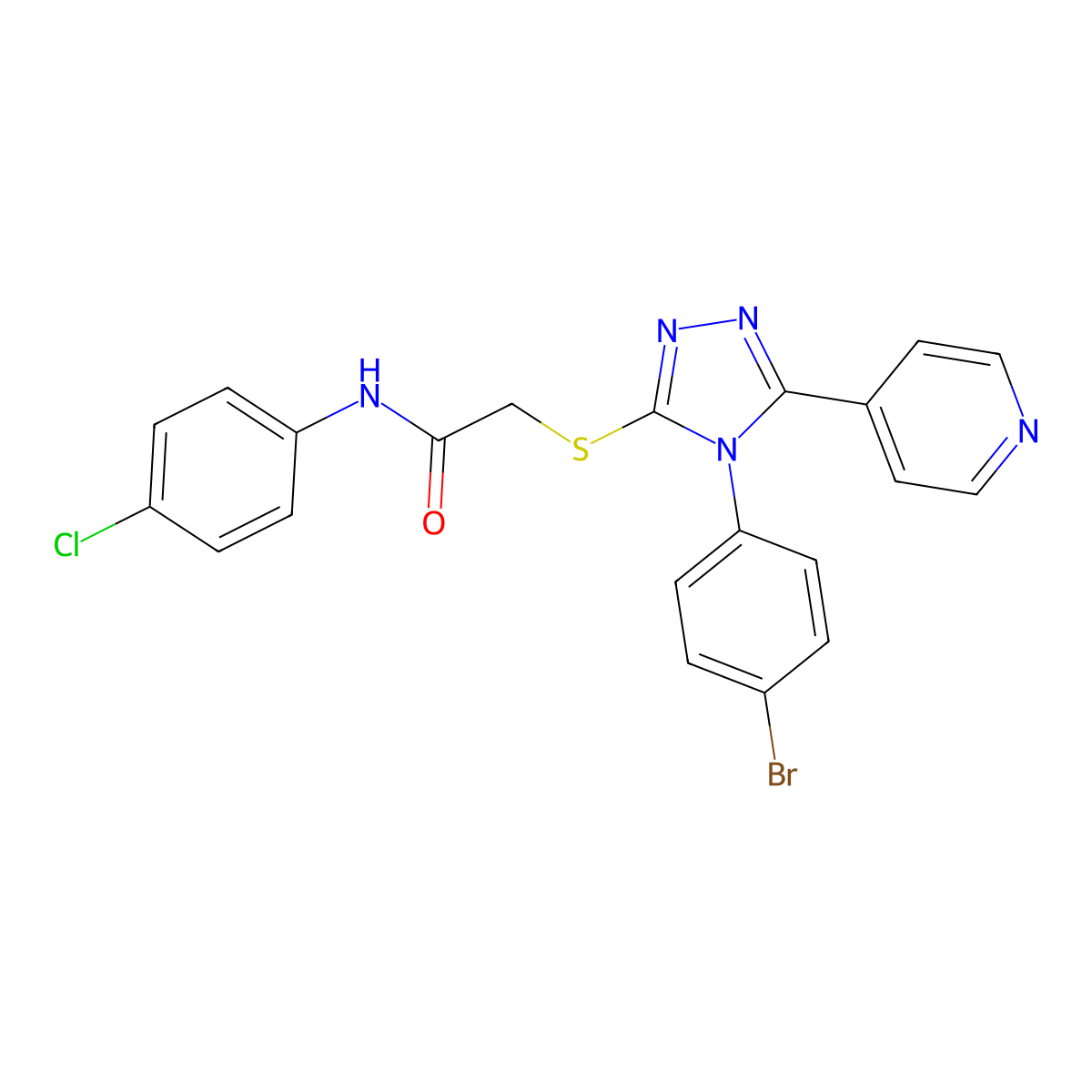 2-((4-(4-Bromophenyl)-5-(4-pyridinyl)-4H-1,2,4-triazol-3-YL)sulfanyl)-N-(4-chlorophenyl)acetamide molecular structure, CAS 477330-30-6