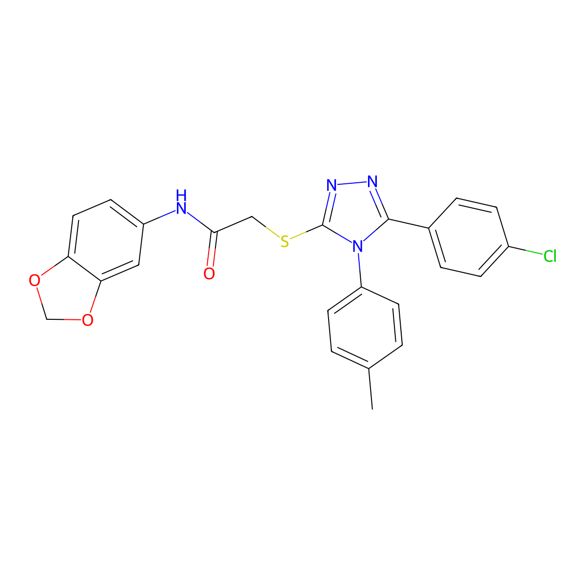 N-(1,3-Benzodioxol-5-YL)-2-{[5-(4-chlorophenyl)-4-(4-methylphenyl)-4H-1,2,4-triazol-3-YL]sulfanyl}acetamide molecular structure, CAS 477330-34-0