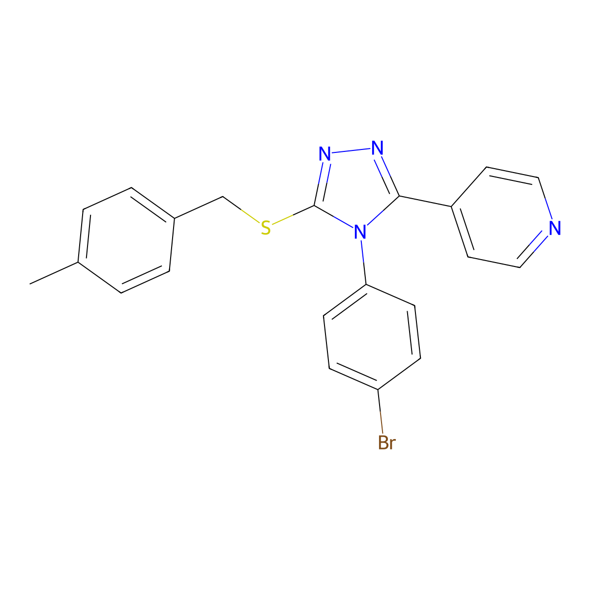 4-(4-(4-Bromophenyl)-5-((4-methylbenzyl)thio)-4H-1,2,4-triazol-3-YL)pyridine molecular structure, CAS 477330-38-4