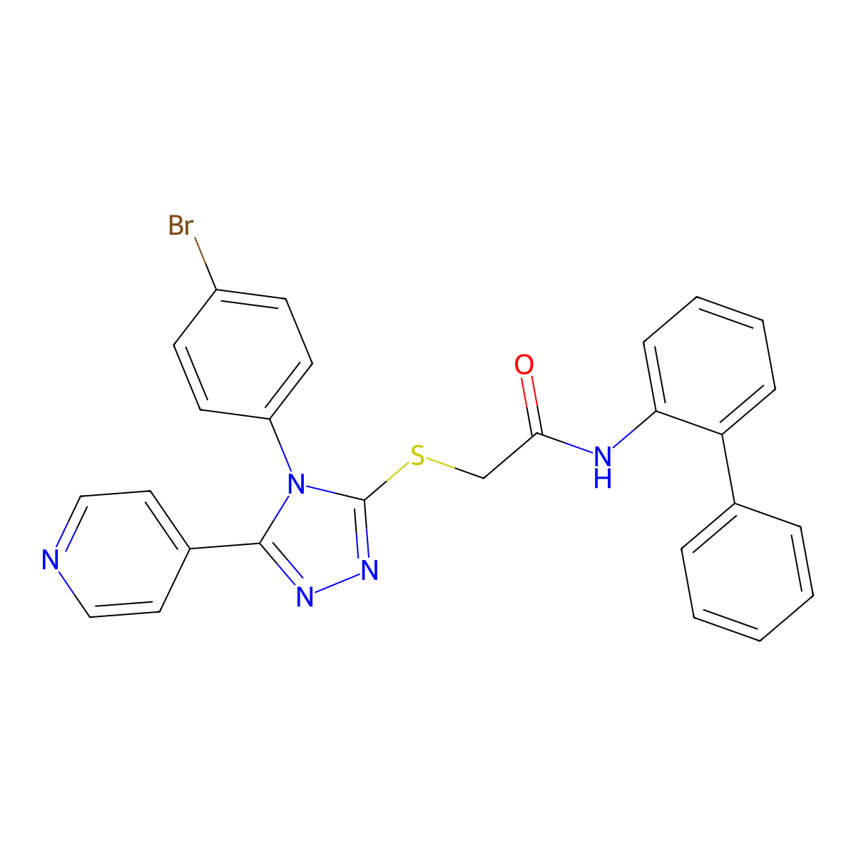 N-[1,1'-Biphenyl]-2-YL-2-{[4-(4-bromophenyl)-5-(4-pyridinyl)-4H-1,2,4-triazol-3-YL]sulfanyl}acetamide molecular structure, CAS 477330-39-5