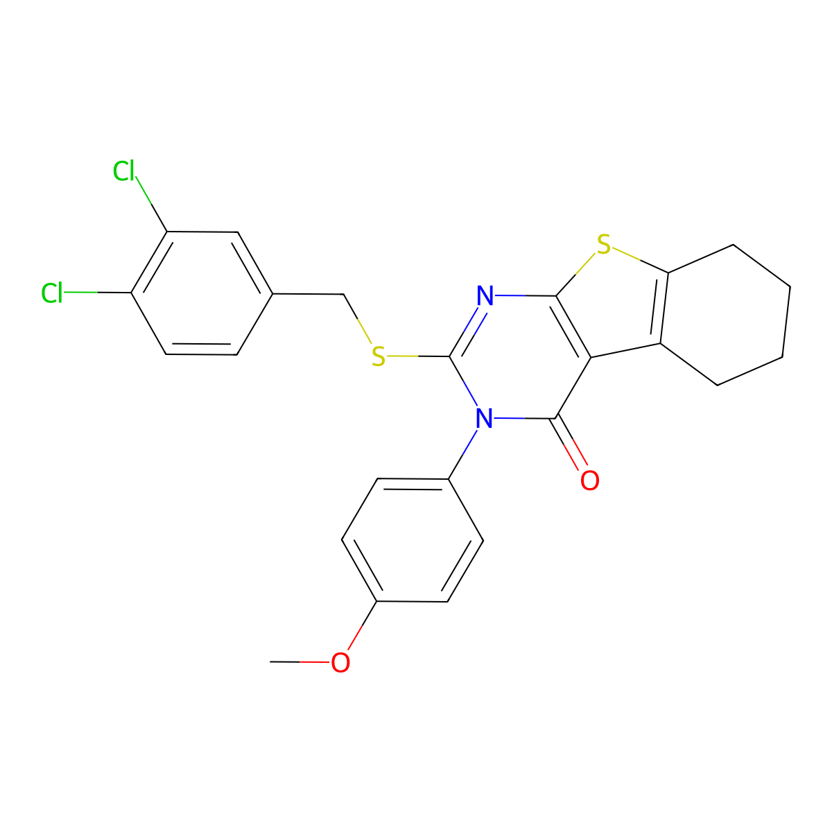 2-((3,4-Dichlorobenzyl)sulfanyl)-3-(4-methoxyphenyl)-5,6,7,8-tetrahydro(1)benzothieno(2,3-D)pyrimidin-4(3H)-one molecular structure, CAS 477330-43-1