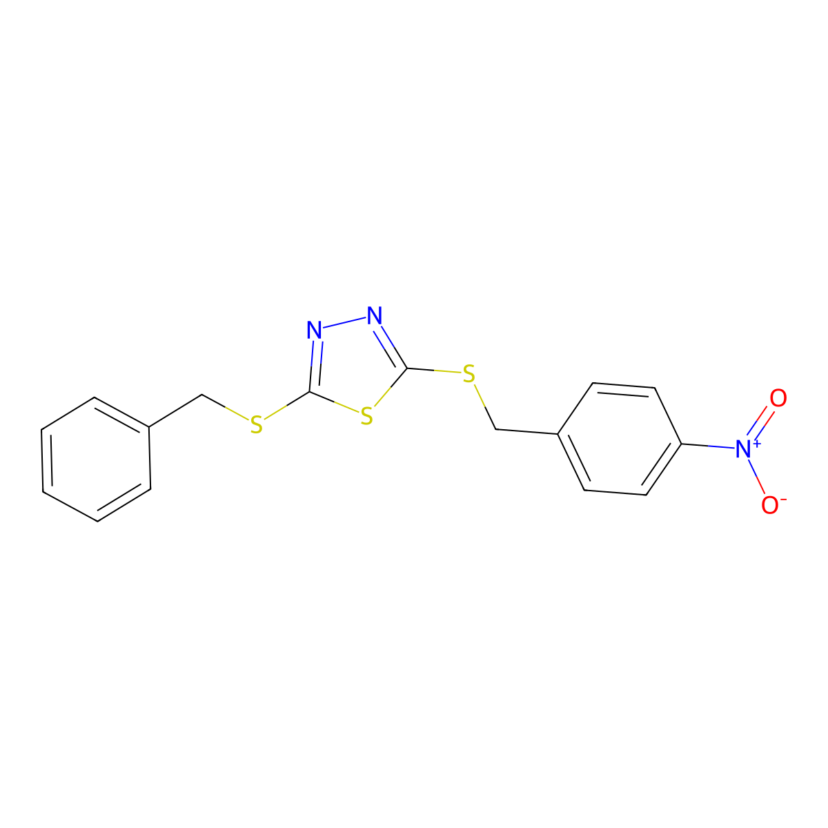 2-(Benzylthio)-5-((4-nitrobenzyl)thio)-1,3,4-thiadiazole molecular structure, CAS 477330-55-5
