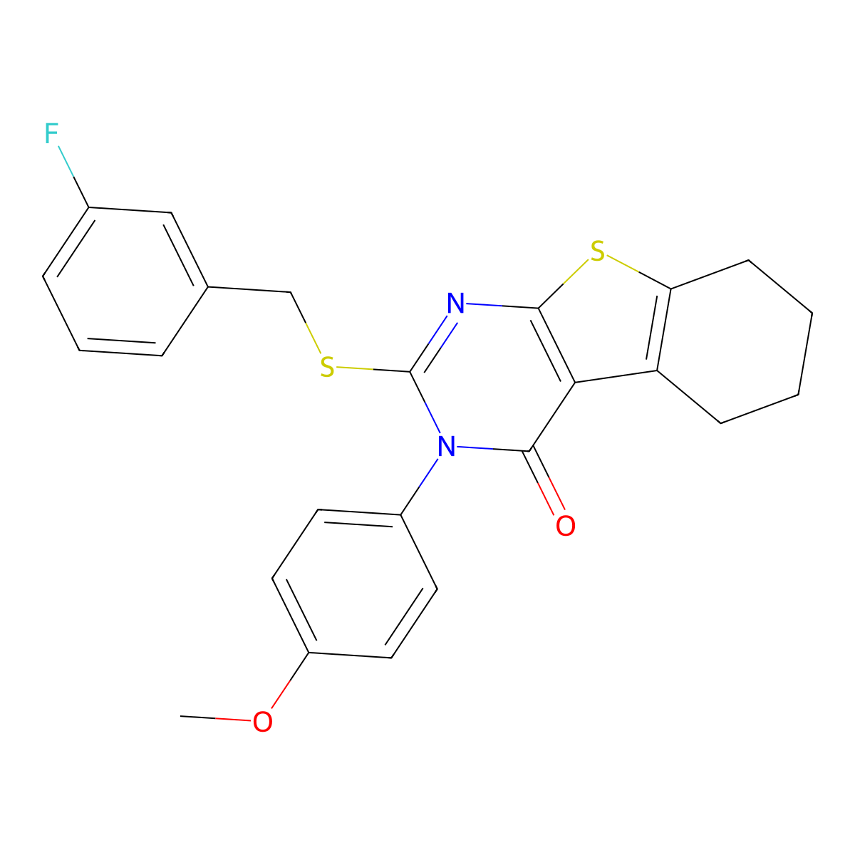 2-[(3-Fluorobenzyl)sulfanyl]-3-(4-methoxyphenyl)-5,6,7,8-tetrahydro[1]benzothieno[2,3-D]pyrimidin-4(3H)-one molecular structure, CAS 477330-56-6