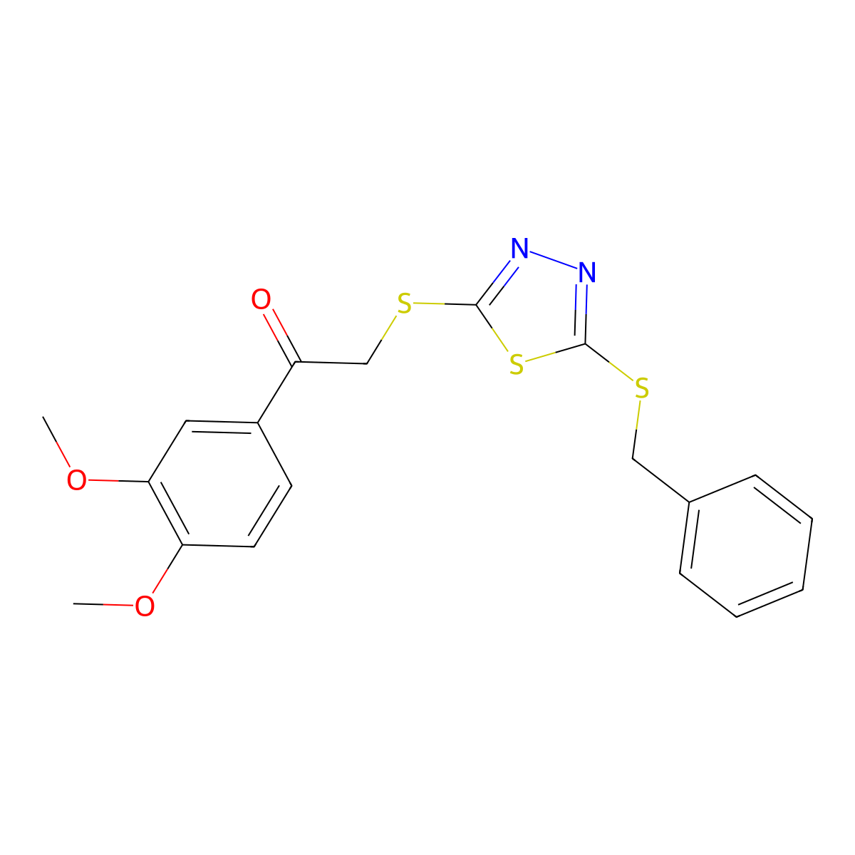 2-((5-(Benzylthio)-1,3,4-thiadiazol-2-YL)thio)-1-(3,4-dimethoxyphenyl)ethanone molecular structure, CAS 477330-57-7