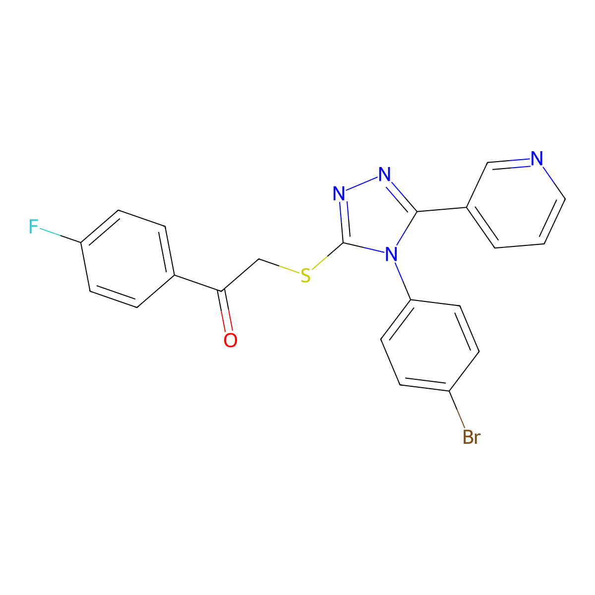2-((4-(4-BR-PH)-5-(3-Pyridinyl)-4H-1,2,4-triazol-3-YL)thio)-1-(4-F-PH)ethanone molecular structure, CAS 477330-58-8
