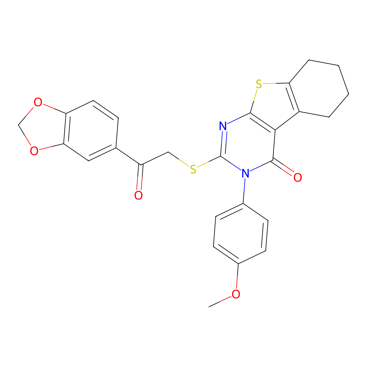 2-{[2-(1,3-Benzodioxol-5-YL)-2-oxoethyl]sulfanyl}-3-(4-methoxyphenyl)-5,6,7,8-tetrahydro[1]benzothieno[2,3-D]pyrimidin-4(3H)-one molecular structure, CAS 477330-60-2