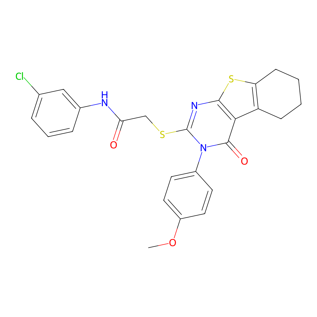 N-(3-Chlorophenyl)-2-((3-(4-methoxyphenyl)-4-oxo-3,4,5,6,7,8-hexahydro(1)benzothieno(2,3-D)pyrimidin-2-YL)sulfanyl)acetamide molecular structure, CAS 477330-67-9