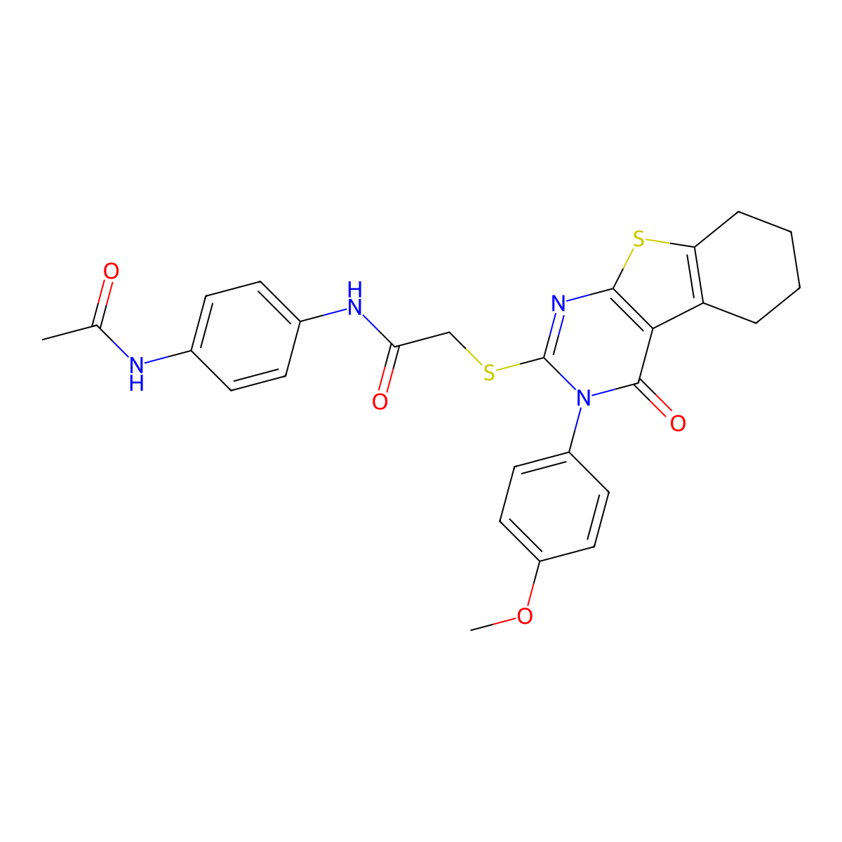 N-[4-(Acetylamino)phenyl]-2-{[3-(4-methoxyphenyl)-4-oxo-3,4,5,6,7,8-hexahydro[1]benzothieno[2,3-D]pyrimidin-2-YL]sulfanyl}acetamide molecular structure, CAS 477330-70-4