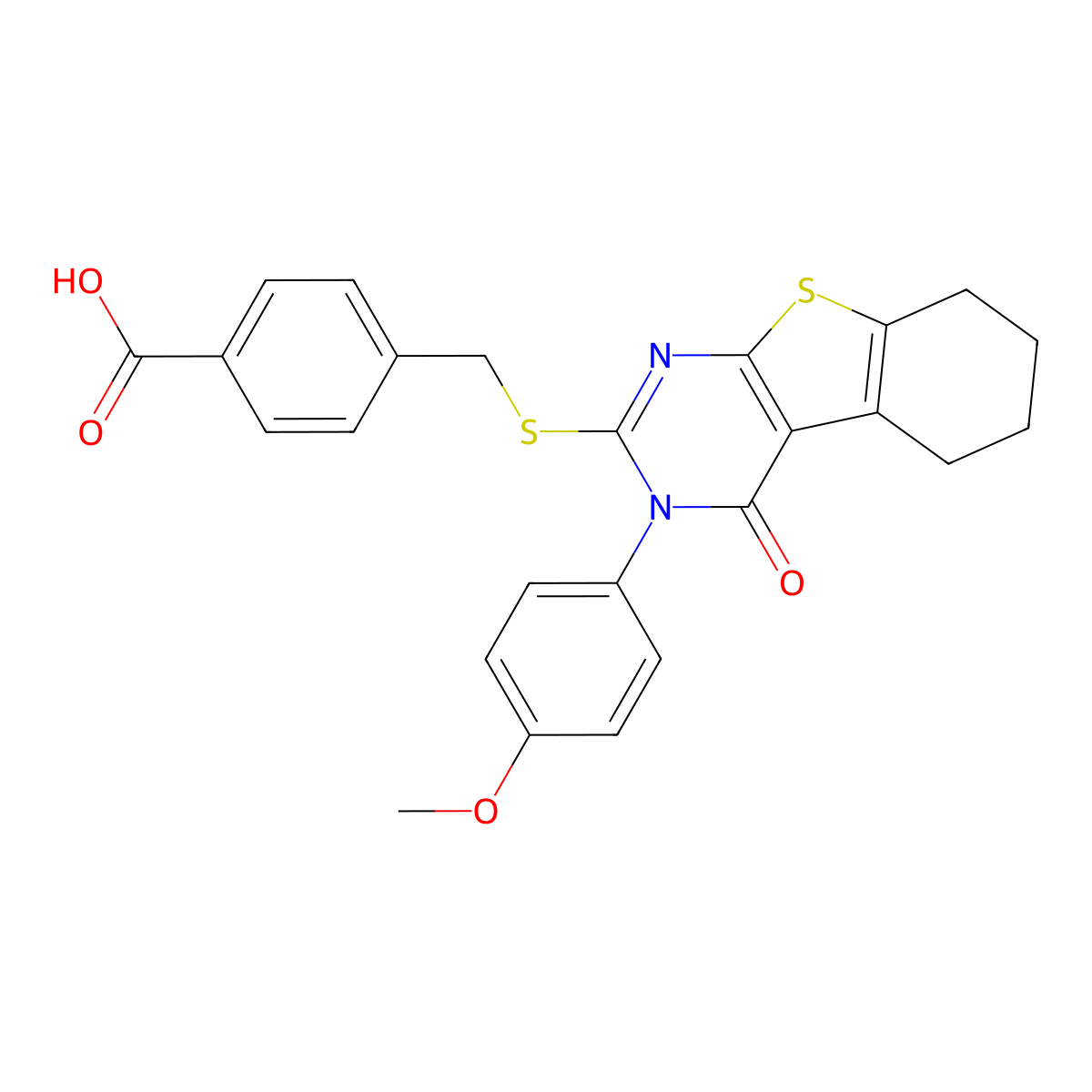 4-({[3-(4-Methoxyphenyl)-4-oxo-3,4,5,6,7,8-hexahydro[1]benzothieno[2,3-D]pyrimidin-2-YL]sulfanyl}methyl)benzoic acid molecular structure, CAS 477330-71-5