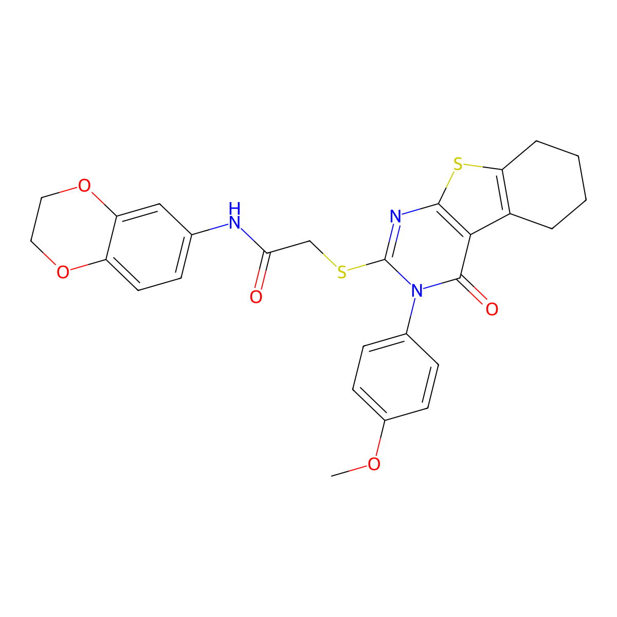N-(2,3-Dihydro-1,4-benzodioxin-6-YL)-2-((3-(4-methoxyphenyl)-4-oxo-3,4,5,6,7,8-hexahydro(1)benzothieno(2,3-D)pyrimidin-2-YL)sulfanyl)acetamide molecular structure, CAS 477330-72-6
