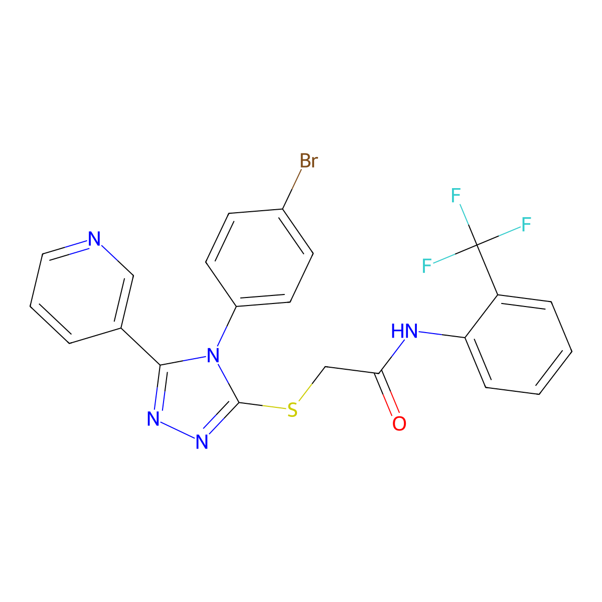 2-{[4-(4-Bromophenyl)-5-(3-pyridinyl)-4H-1,2,4-triazol-3-YL]sulfanyl}-N-[2-(trifluoromethyl)phenyl]acetamide molecular structure, CAS 477330-74-8