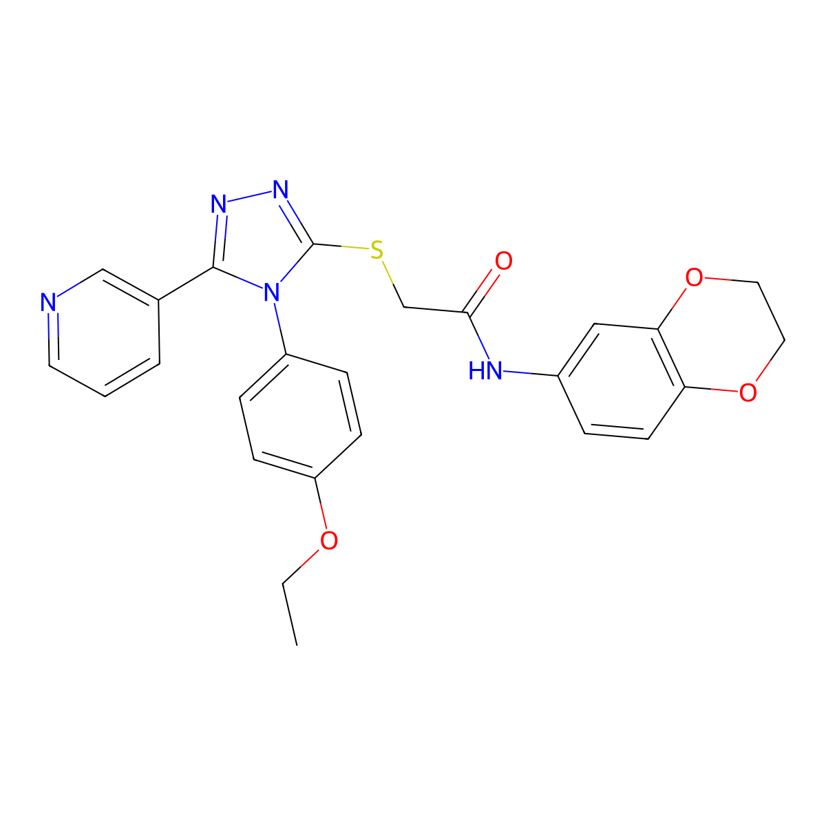 N-(2,3-Dihydro-1,4-benzodioxin-6-YL)-2-((4-(4-ethoxyphenyl)-5-(3-pyridinyl)-4H-1,2,4-triazol-3-YL)sulfanyl)acetamide molecular structure, CAS 477330-75-9