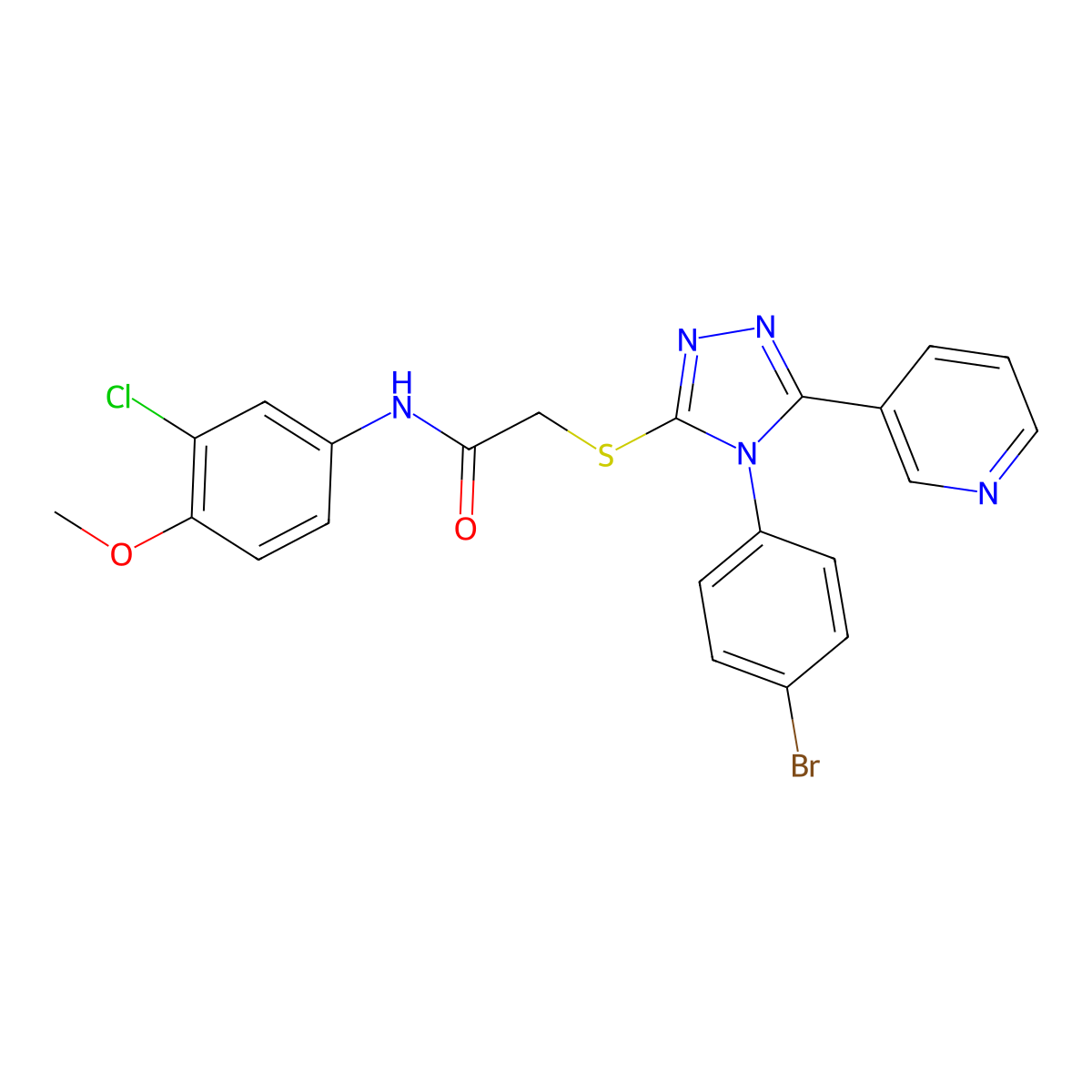 2-{[4-(4-Bromophenyl)-5-(3-pyridinyl)-4H-1,2,4-triazol-3-YL]sulfanyl}-N-(3-chloro-4-methoxyphenyl)acetamide molecular structure, CAS 477330-76-0