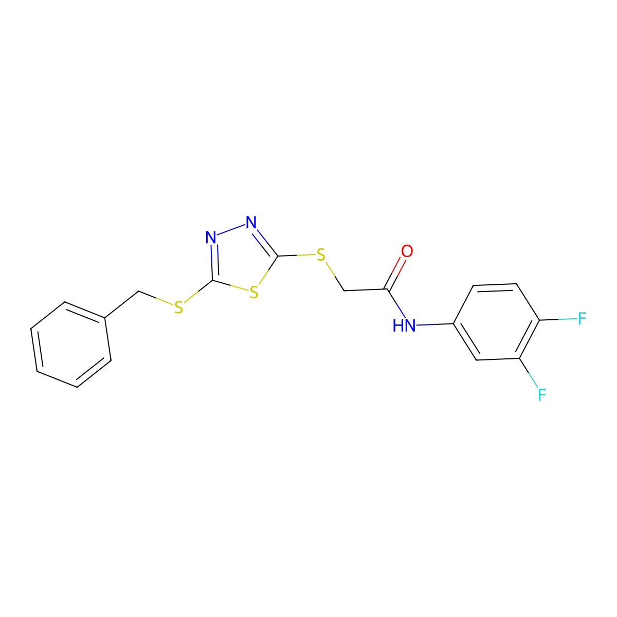 2-((5-(Benzylthio)-1,3,4-thiadiazol-2-YL)thio)-N-(3,4-difluorophenyl)acetamide molecular structure, CAS 477330-80-6