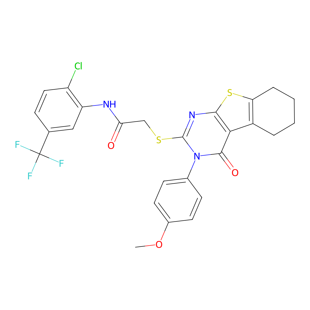 N-(2-Chloro-5-(trifluoromethyl)phenyl)-2-((3-(4-methoxyphenyl)-4-oxo-3,4,5,6,7,8-hexahydro(1)benzothieno(2,3-D)pyrimidin-2-YL)sulfanyl)acetamide molecular structure, CAS 477330-81-7