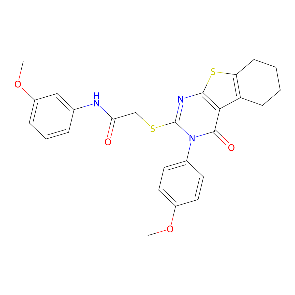 N-(3-Methoxyphenyl)-2-{[3-(4-methoxyphenyl)-4-oxo-3,4,5,6,7,8-hexahydro[1]benzothieno[2,3-D]pyrimidin-2-YL]sulfanyl}acetamide molecular structure, CAS 477330-86-2