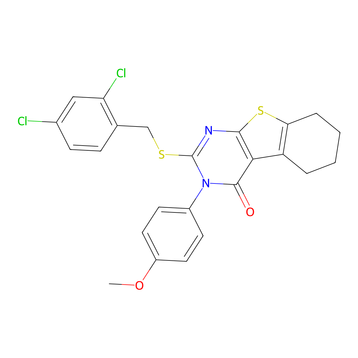 2-((2,4-Dichlorobenzyl)sulfanyl)-3-(4-methoxyphenyl)-5,6,7,8-tetrahydro(1)benzothieno(2,3-D)pyrimidin-4(3H)-one molecular structure, CAS 477330-87-3