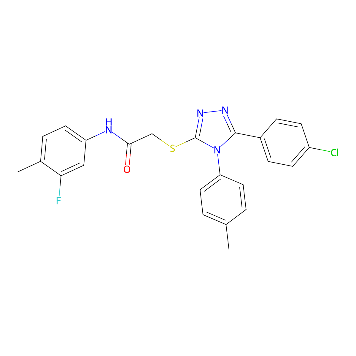 2-{[5-(4-Chlorophenyl)-4-(4-methylphenyl)-4H-1,2,4-triazol-3-YL]sulfanyl}-N-(3-fluoro-4-methylphenyl)acetamide molecular structure, CAS 477330-91-9