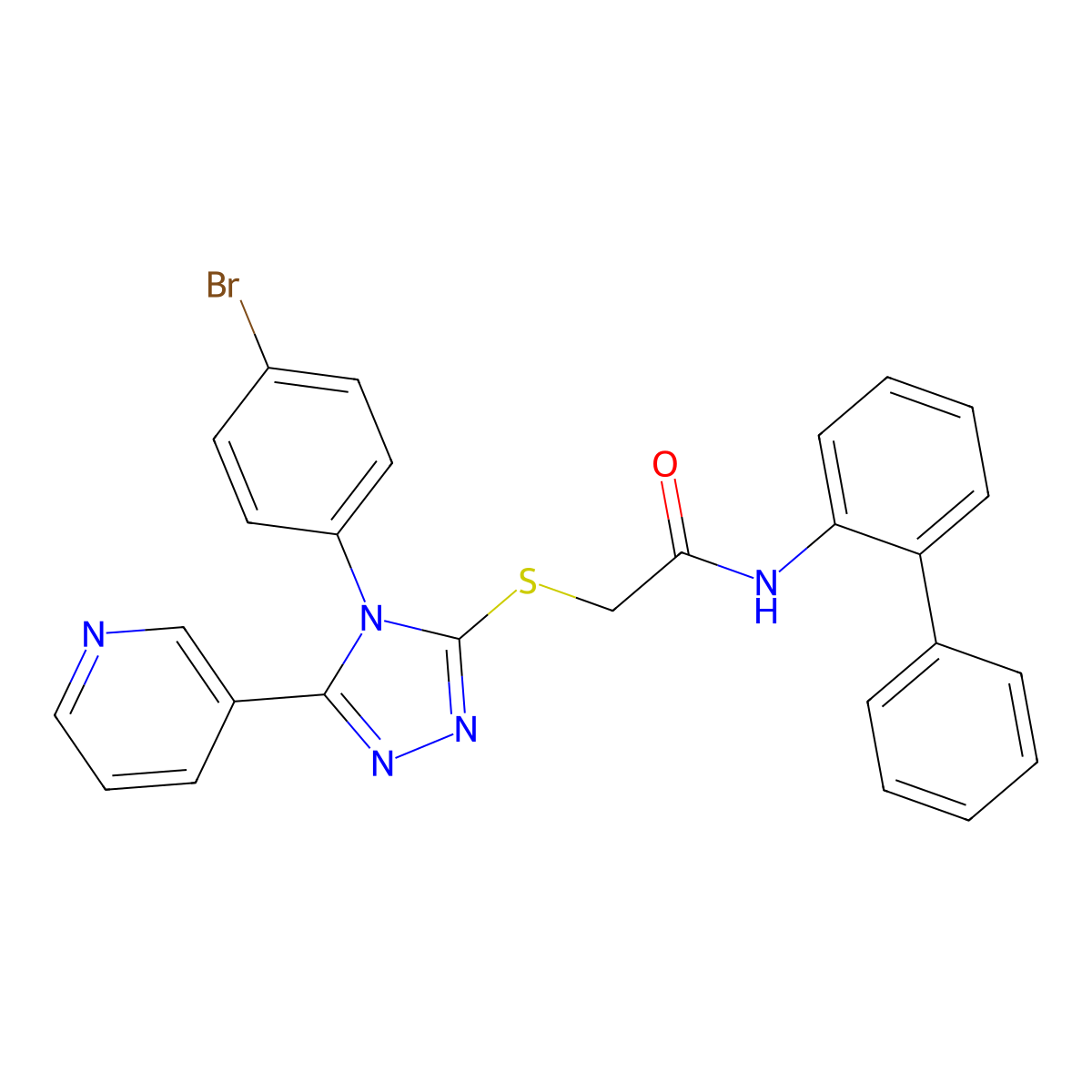 N-(1,1'-Biphenyl)-2-YL-2-((4-(4-bromophenyl)-5-(3-pyridinyl)-4H-1,2,4-triazol-3-YL)sulfanyl)acetamide molecular structure, CAS 477330-93-1