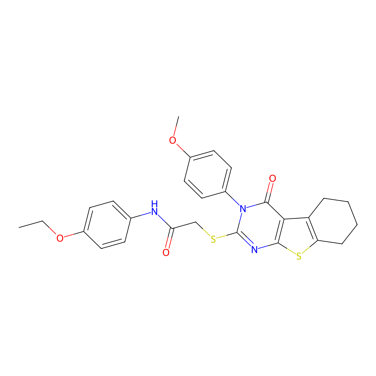 N-(4-Ethoxyphenyl)-2-{[3-(4-methoxyphenyl)-4-oxo-3,4,5,6,7,8-hexahydro[1]benzothieno[2,3-D]pyrimidin-2-YL]sulfanyl}acetamide molecular structure, CAS 477330-94-2