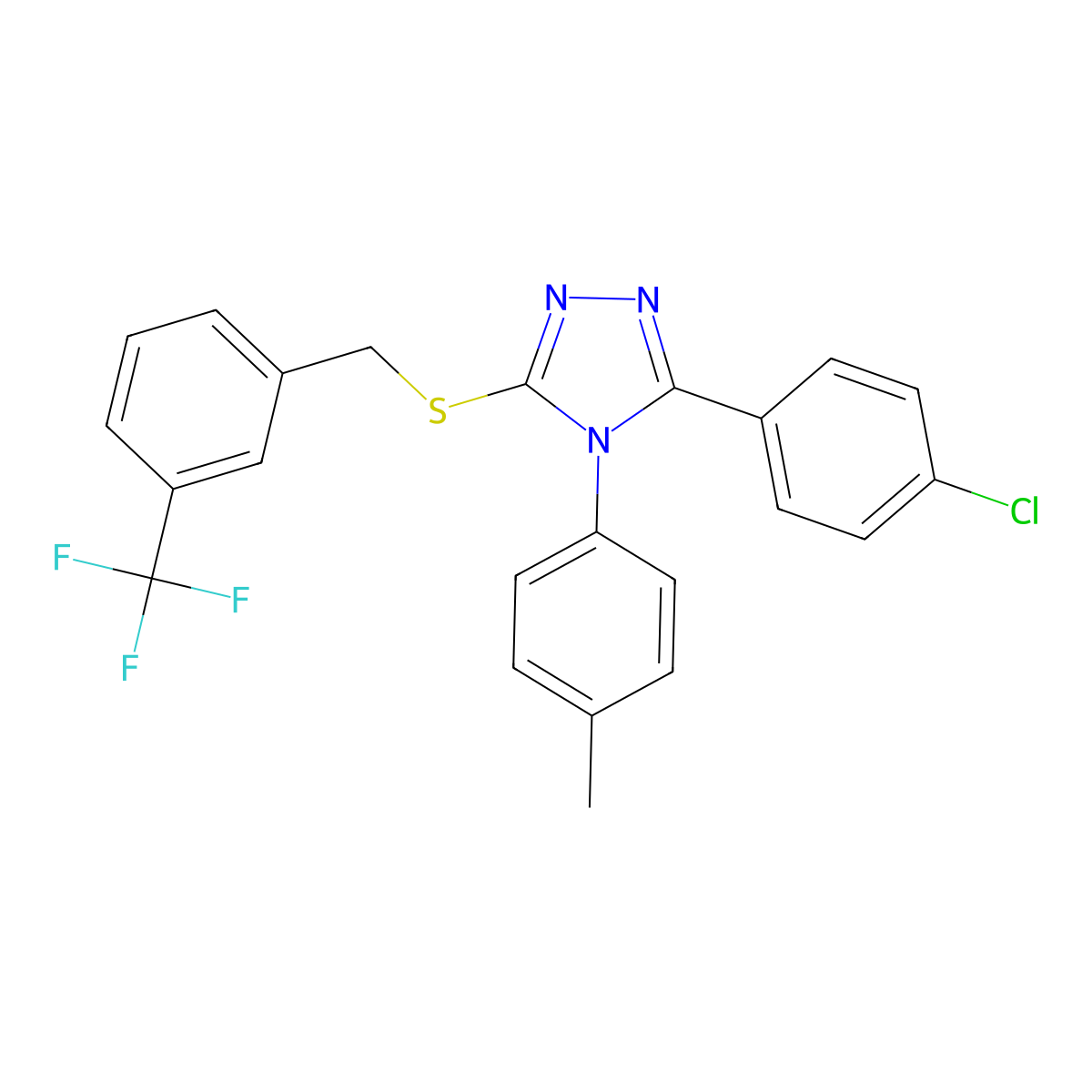 3-(4-Chlorophenyl)-4-(4-methylphenyl)-5-{[3-(trifluoromethyl)benzyl]sulfanyl}-4H-1,2,4-triazole molecular structure, CAS 477330-96-4