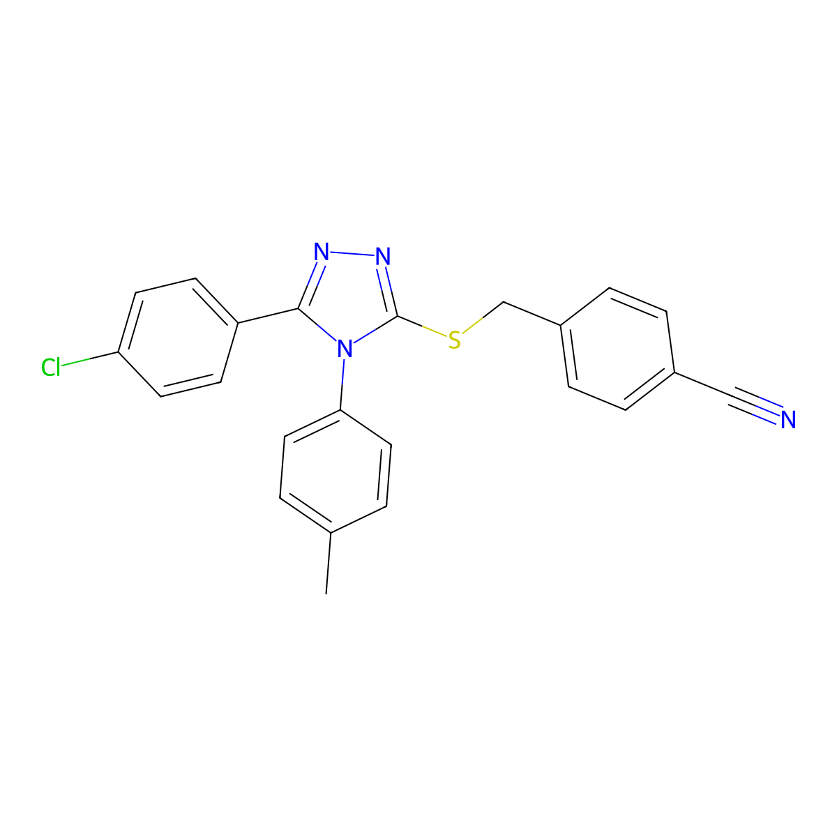4-(((5-(4-CL-PH)-4-(4-Methylphenyl)-4H-1,2,4-triazol-3-YL)thio)ME)benzonitrile molecular structure, CAS 477331-21-8