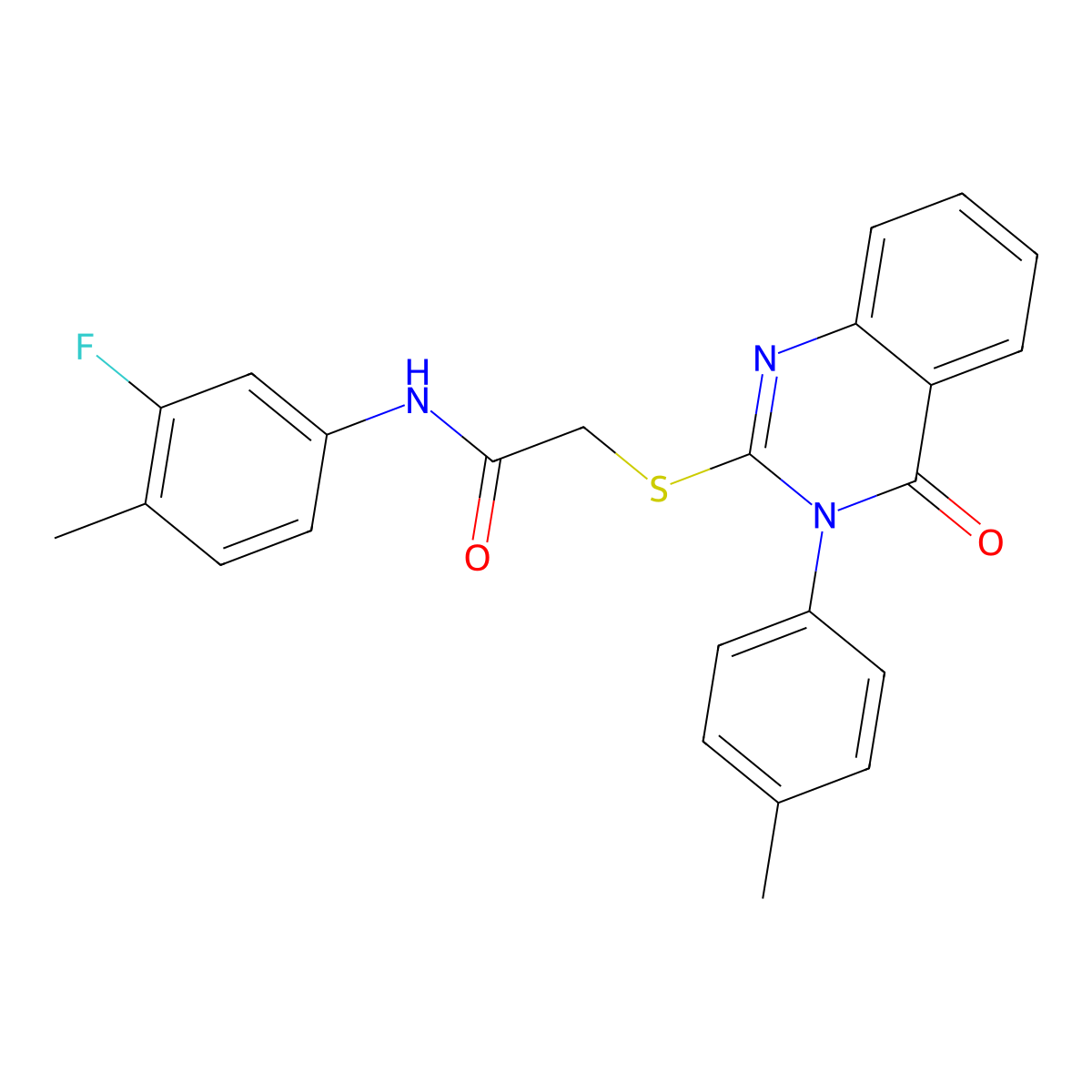 N-(3-F-4-ME-PH)-2-((3-(4-ME-PH)-4-Oxo-3,4-dihydro-2-quinazolinyl)thio)acetamide molecular structure, CAS 477331-23-0