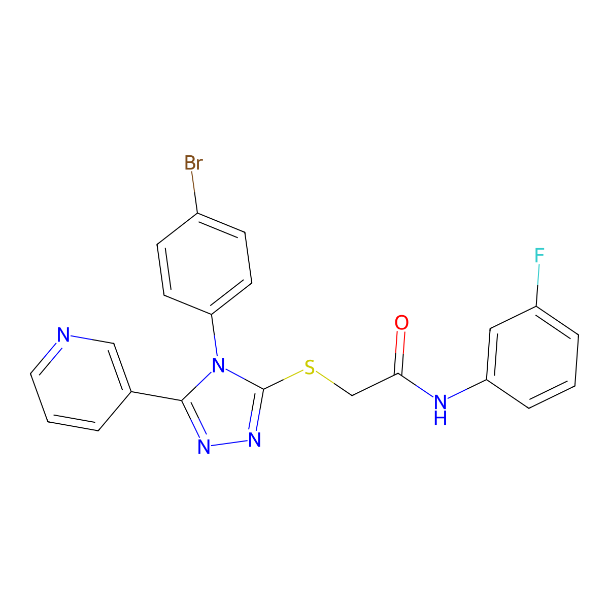 2-((4-(4-BR-PH)-5-(3-Pyridinyl)-4H-1,2,4-triazol-3-YL)thio)-N-(3-F-PH)acetamide molecular structure, CAS 477331-26-3