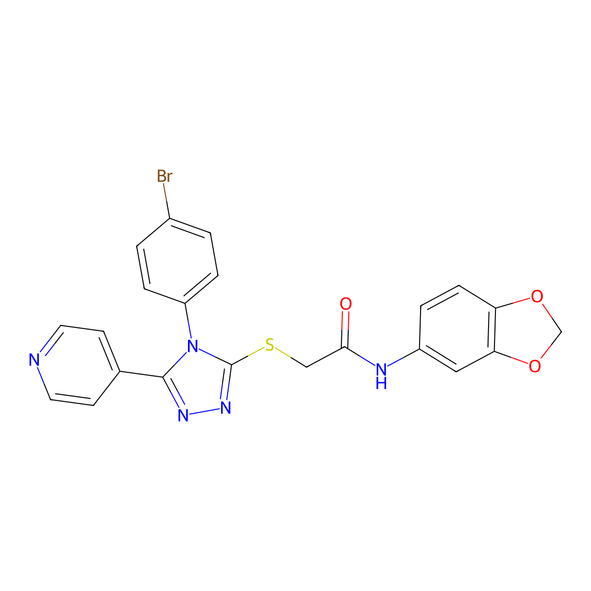 N-(1,3-Benzodioxol-5-YL)-2-((4-(4-bromophenyl)-5-(4-pyridinyl)-4H-1,2,4-triazol-3-YL)sulfanyl)acetamide molecular structure, CAS 477331-28-5