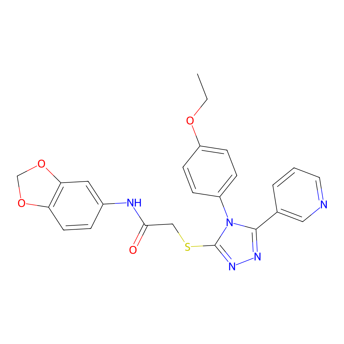 N-(1,3-Benzodioxol-5-YL)-2-((4-(4-ethoxyphenyl)-5-(3-pyridinyl)-4H-1,2,4-triazol-3-YL)sulfanyl)acetamide molecular structure, CAS 477331-29-6