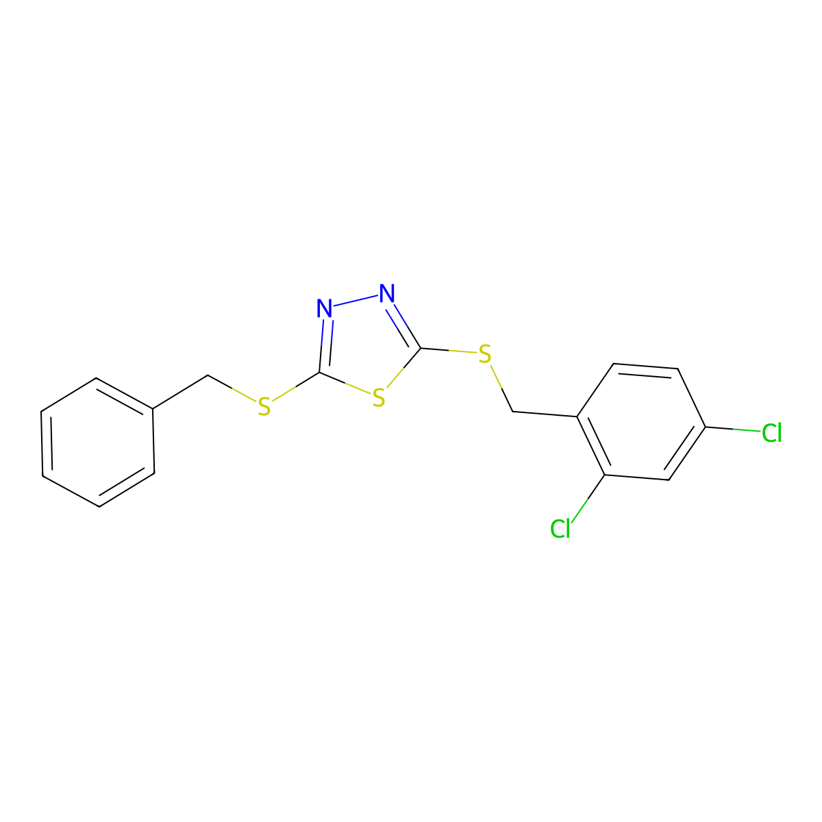 2-(Benzylthio)-5-((2,4-dichlorobenzyl)thio)-1,3,4-thiadiazole molecular structure, CAS 477331-30-9