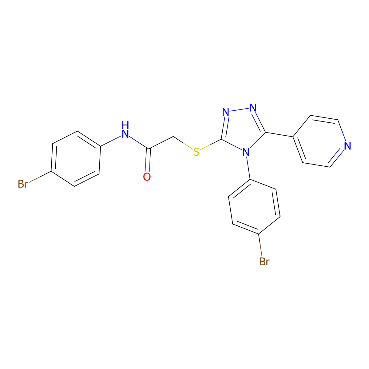 N-(4-BR-PH)-2-((4-(4-BR-PH)-5-(4-Pyridinyl)-4H-1,2,4-triazol-3-YL)thio)acetamide molecular structure, CAS 477331-31-0