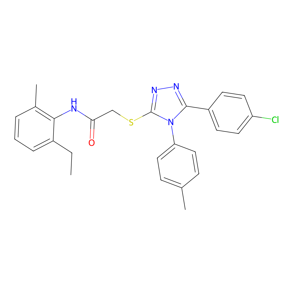 2-((5-(4-Chlorophenyl)-4-(4-methylphenyl)-4H-1,2,4-triazol-3-YL)sulfanyl)-N-(2-ethyl-6-methylphenyl)acetamide molecular structure, CAS 477331-35-4