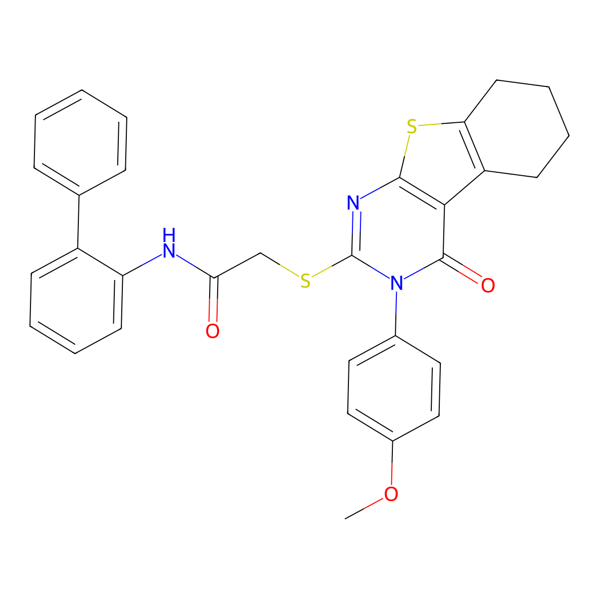 N-(1,1'-Biphenyl)-2-YL-2-((3-(4-methoxyphenyl)-4-oxo-3,4,5,6,7,8-hexahydro(1)benzothieno(2,3-D)pyrimidin-2-YL)sulfanyl)acetamide molecular structure, CAS 477331-42-3