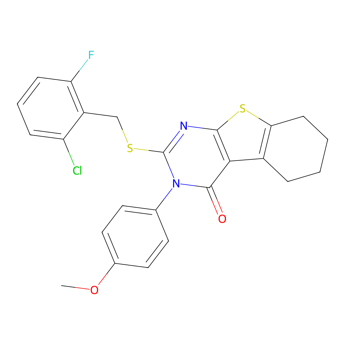 2-[(2-Chloro-6-fluorobenzyl)sulfanyl]-3-(4-methoxyphenyl)-5,6,7,8-tetrahydro[1]benzothieno[2,3-D]pyrimidin-4(3H)-one molecular structure, CAS 477331-43-4