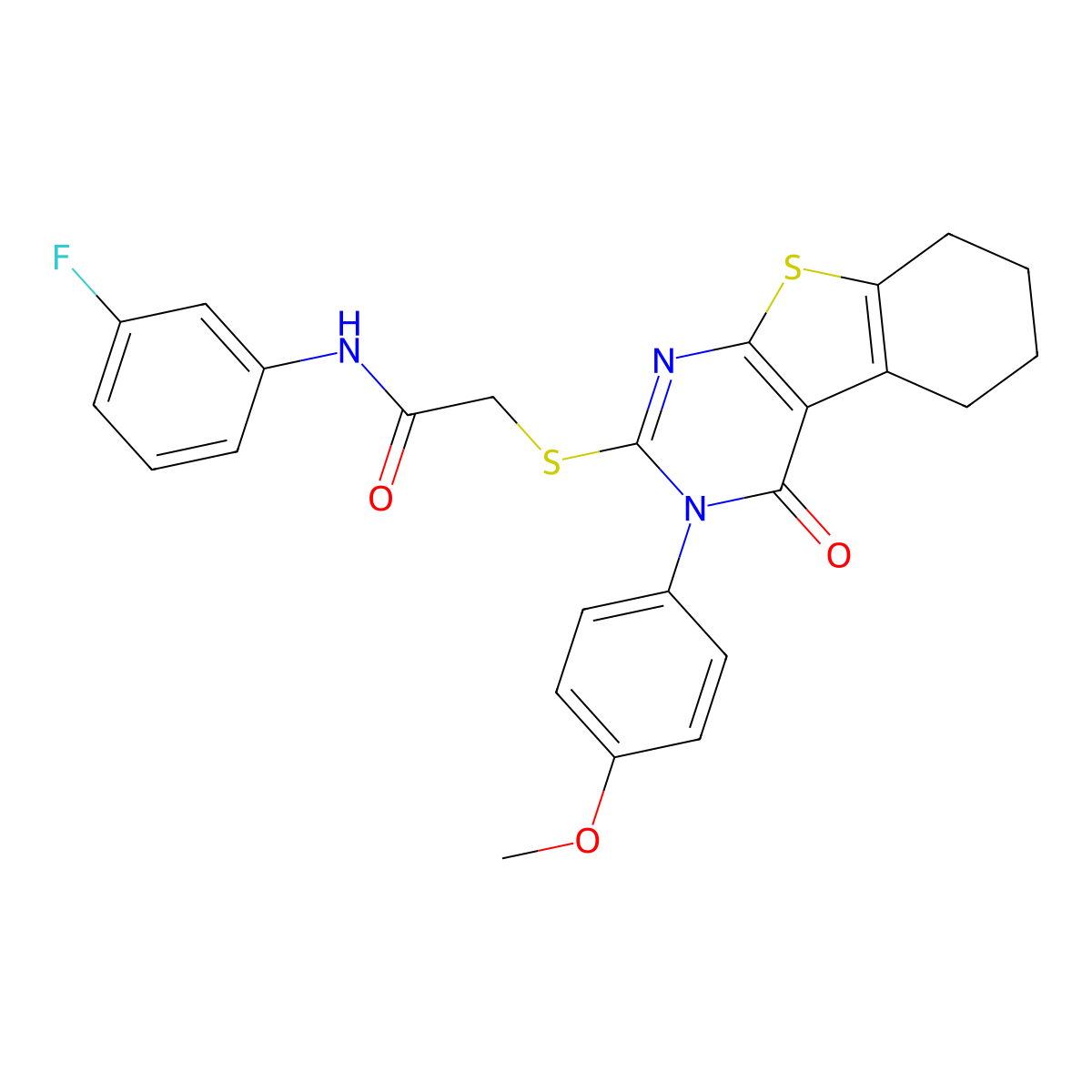 N-(3-Fluorophenyl)-2-{[3-(4-methoxyphenyl)-4-oxo-3,4,5,6,7,8-hexahydro[1]benzothieno[2,3-D]pyrimidin-2-YL]sulfanyl}acetamide molecular structure, CAS 477331-47-8