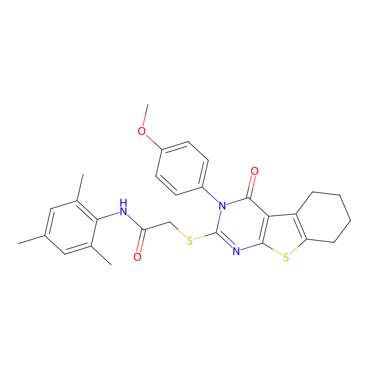N-Mesityl-2-{[3-(4-methoxyphenyl)-4-oxo-3,4,5,6,7,8-hexahydro[1]benzothieno[2,3-D]pyrimidin-2-YL]sulfanyl}acetamide molecular structure, CAS 477331-48-9