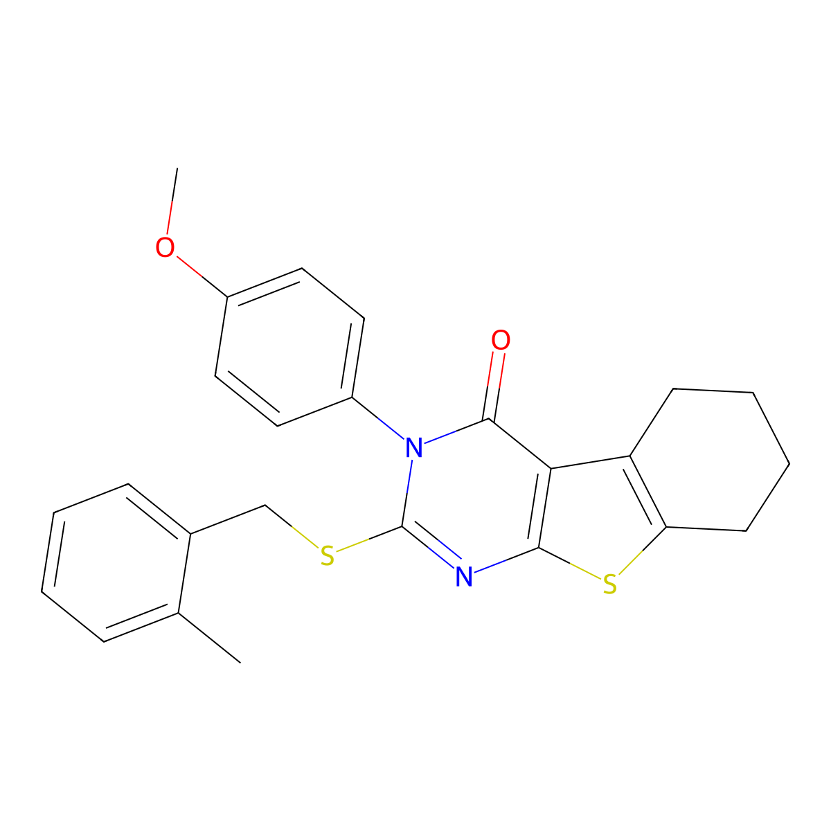 3-(4-Methoxyphenyl)-2-((2-methylbenzyl)sulfanyl)-5,6,7,8-tetrahydro(1)benzothieno(2,3-D)pyrimidin-4(3H)-one molecular structure, CAS 477331-49-0