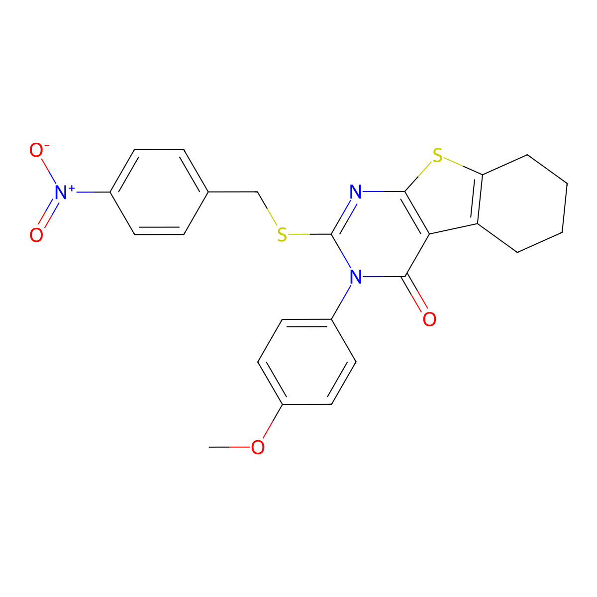3-(4-Methoxyphenyl)-2-[(4-nitrobenzyl)sulfanyl]-5,6,7,8-tetrahydro[1]benzothieno[2,3-D]pyrimidin-4(3H)-one molecular structure, CAS 477331-59-2