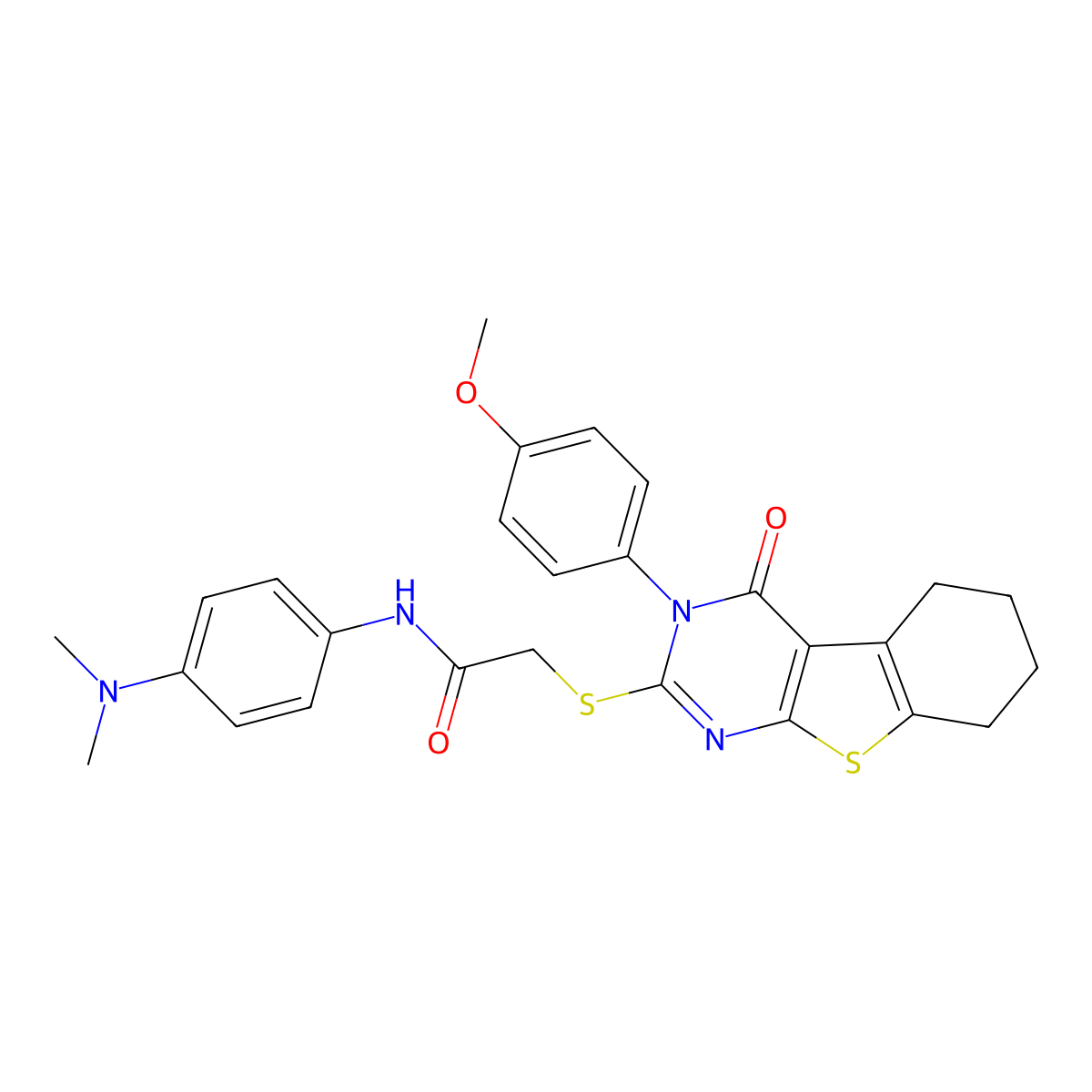N-(4-(Dimethylamino)phenyl)-2-((3-(4-methoxyphenyl)-4-oxo-3,4,5,6,7,8-HE xahydro(1)benzothieno(2,3-D)pyrimidin-2-YL)sulfanyl)acetamide molecular structure, CAS 477331-61-6