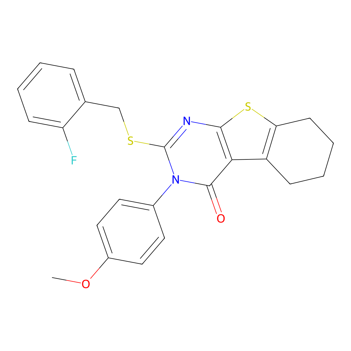 2-((2-Fluorobenzyl)sulfanyl)-3-(4-methoxyphenyl)-5,6,7,8-tetrahydro(1)benzothieno(2,3-D)pyrimidin-4(3H)-one molecular structure, CAS 477331-62-7