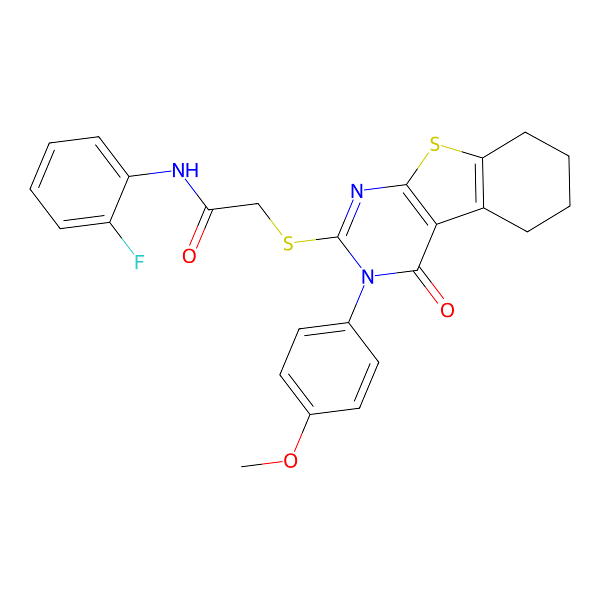 N-(2-Fluorophenyl)-2-((3-(4-methoxyphenyl)-4-oxo-3,4,5,6,7,8-hexahydro(1)benzothieno(2,3-D)pyrimidin-2-YL)sulfanyl)acetamide molecular structure, CAS 477331-63-8
