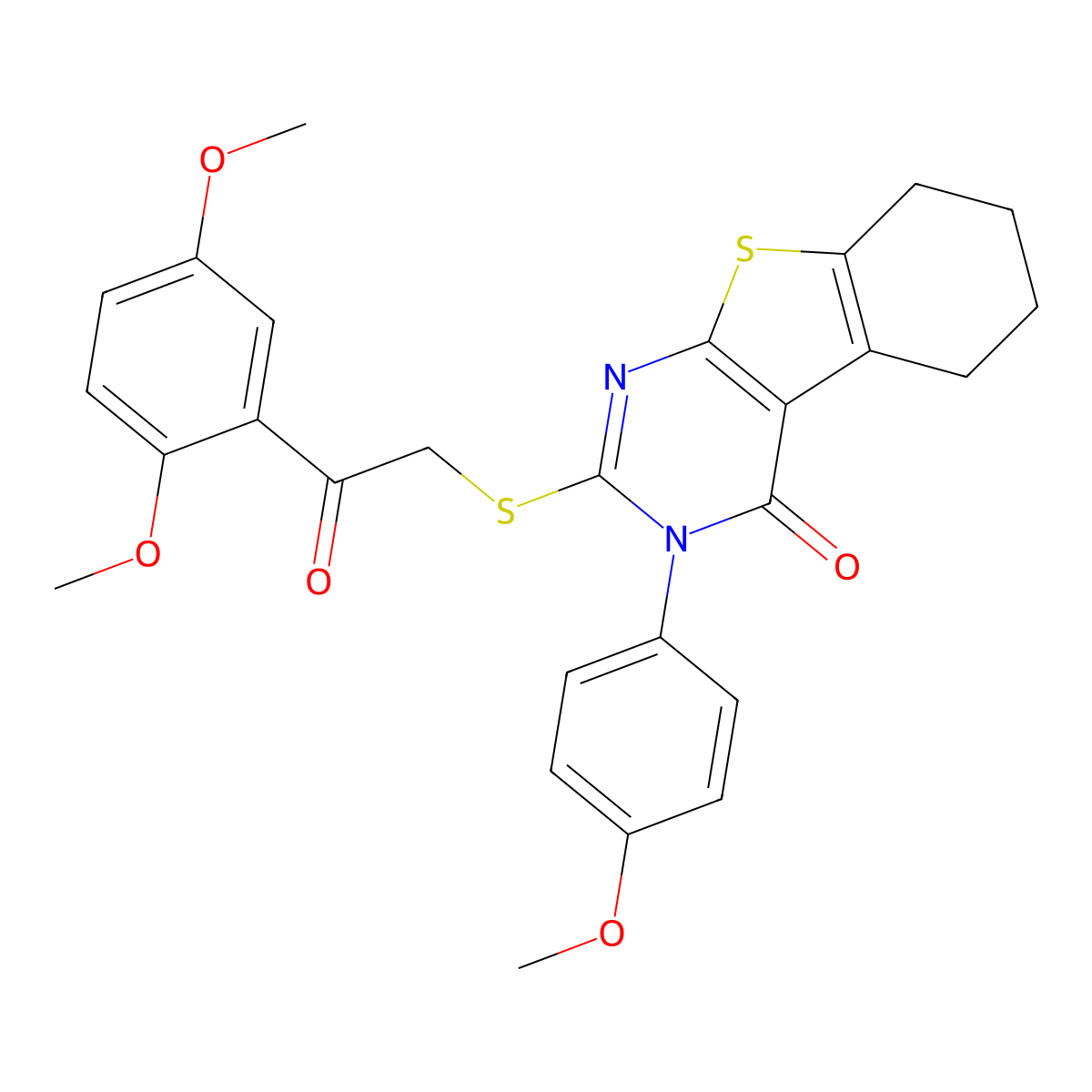 2-{[2-(2,5-Dimethoxyphenyl)-2-oxoethyl]sulfanyl}-3-(4-methoxyphenyl)-5,6,7,8-tetrahydro[1]benzothieno[2,3-D]pyrimidin-4(3H)-one molecular structure, CAS 477331-64-9