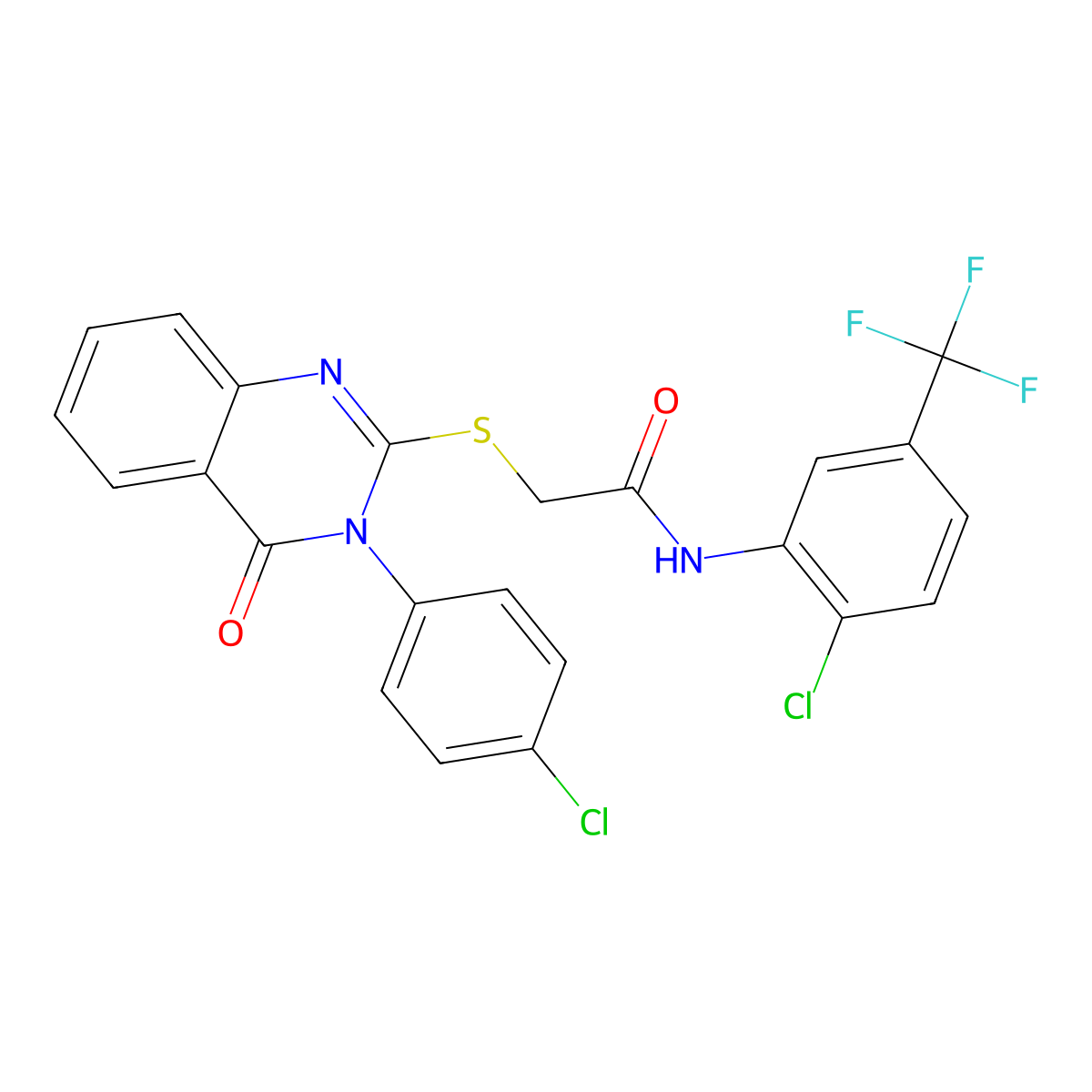 2-{[3-(4-Chlorophenyl)-4-oxo-3,4-dihydro-2-quinazolinyl]sulfanyl}-N-[2-chloro-5-(trifluoromethyl)phenyl]acetamide molecular structure, CAS 477331-65-0