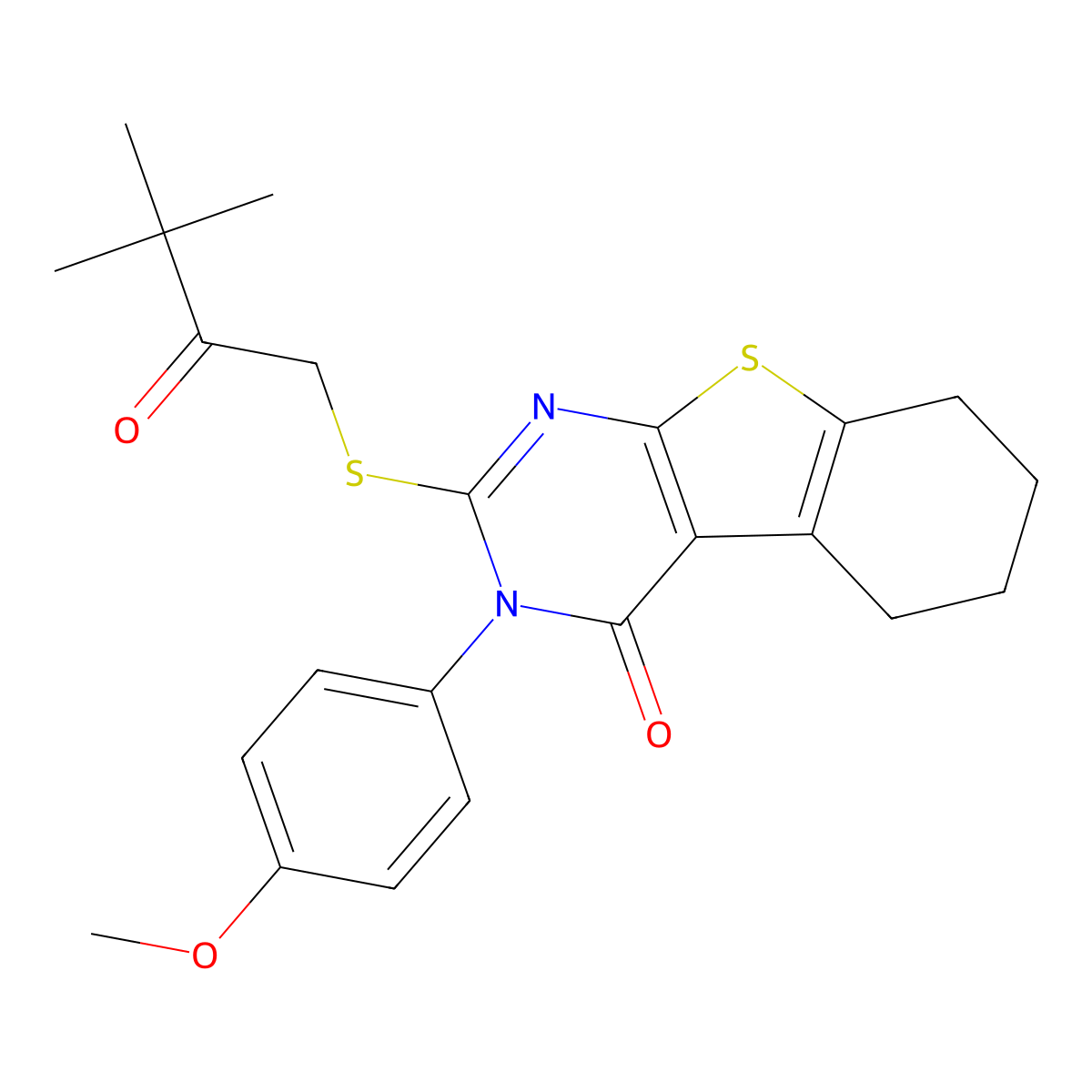 2-((3,3-Dimethyl-2-oxobutyl)sulfanyl)-3-(4-methoxyphenyl)-5,6,7,8-tetrahydro(1)benzothieno(2,3-D)pyrimidin-4(3H)-one molecular structure, CAS 477331-67-2